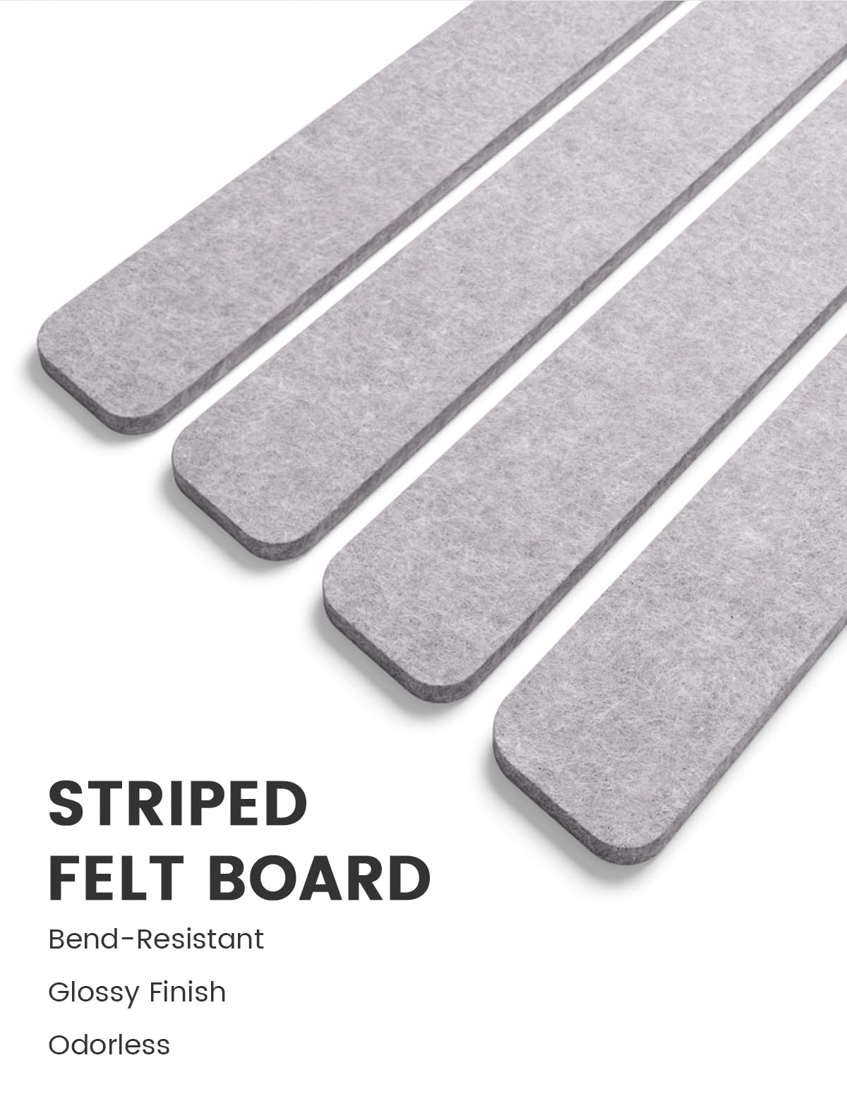 Fluxynara Cork Board Alternative Felt Strip Board 8-Pack 13"x2", Office Pin Board with 50 Push Pins, Adhesive Install for Bedroom Door & Home Office (Soft Gray)
