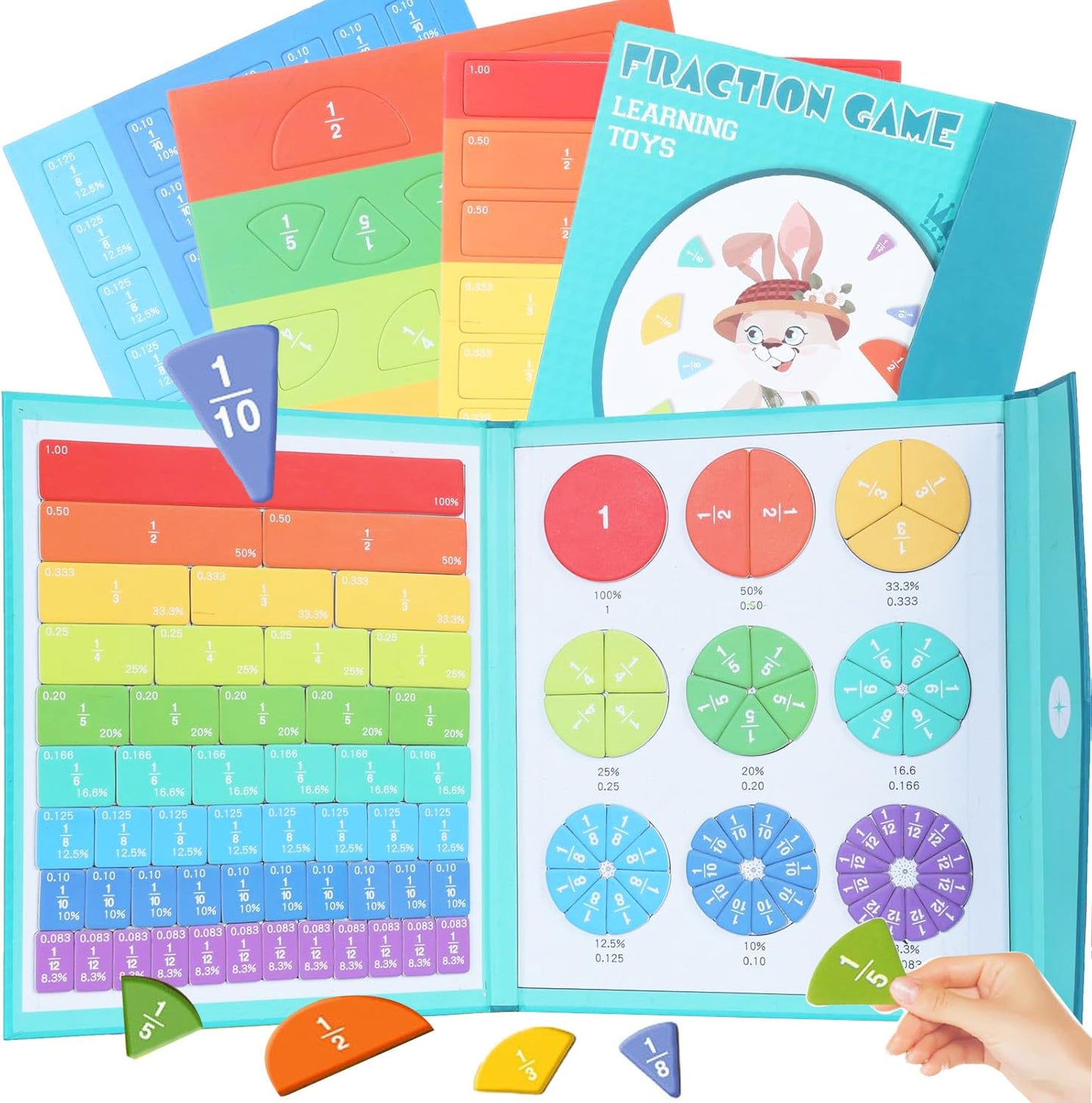 New Magnetic Fraction Demonstration Book for Kids, Magnetic Fraction Playbook, 102 Pcs Magnetic Fraction Tiles, Educational Puzzle Math Fraction Manipulatives for Elementary School Classroom Must Have