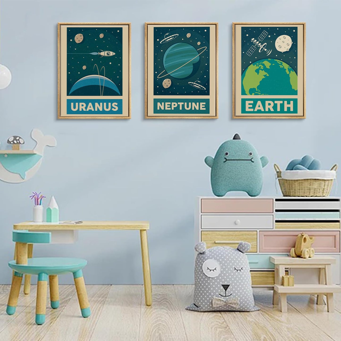 9pcs Retro Solar System Wall Art Nursery Space Pictures Retrospace Galaxy Wall Decor Outer Space Paintings Prints Sci-Fi Planet Posters for Boys Girls Kids Bedroom Living 12x16in Unframed