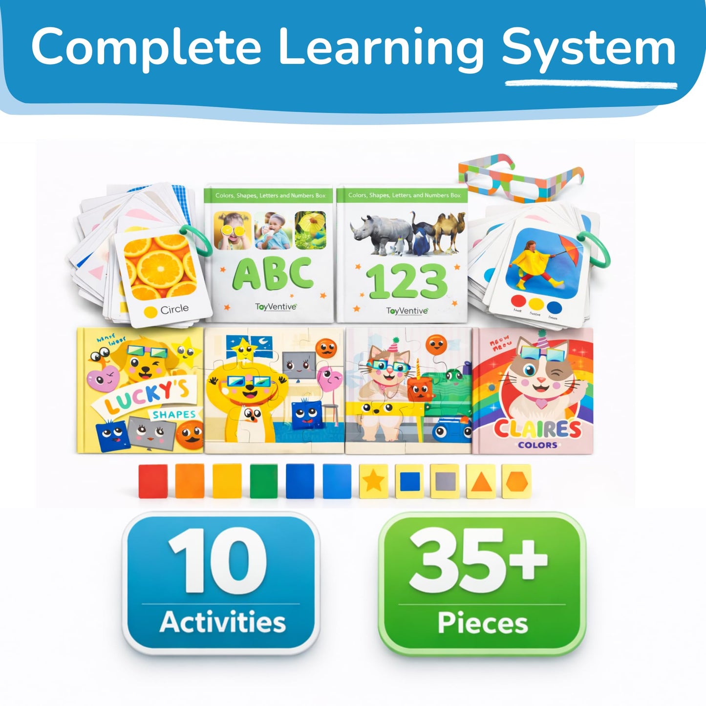 TOYVENTIVE Books, Toddler Flash Cards, and Puzzles – Educational Toys and Birthday Gifts for 1, 2, 3 Year Old Girl, Preschool Learning Activities and Games, Colors, Shapes, Letters, Numbers