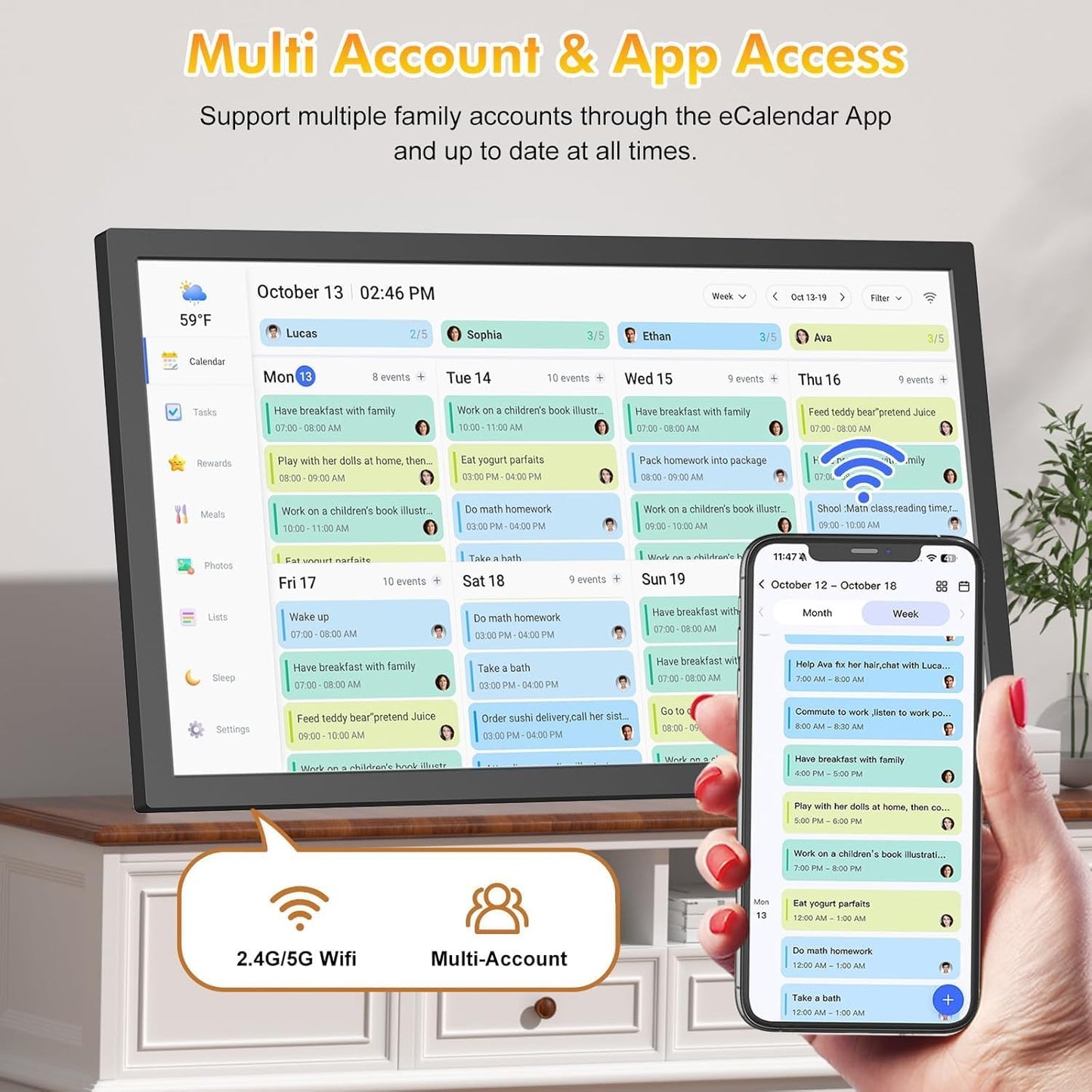 24" Digital Calendar Chore-Chart for-Family-Schedule - Interactive Touchscreen Display Electronic Calendar, Star Reward, Sync Google iCloud Outlook Calendar Via App, Wall Mount, Gift for Mother Father