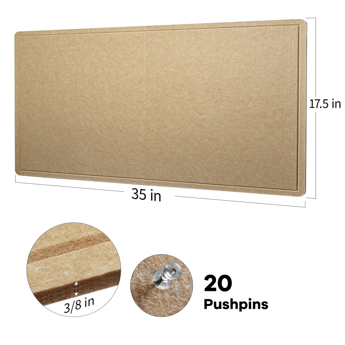 Lightomorrow Bulletin Board, 35 x 17 1/2 inches Felt Board - Decorative Pin Board, Cork Board Alternative for Wall, Foldable Self-Adhesive Vision Board Prayer Board with 20 Pushpins-Desert Brown