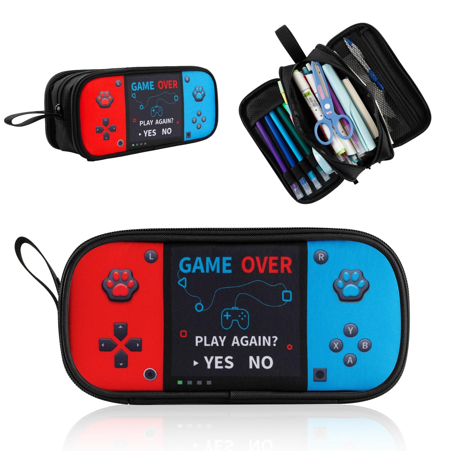 Easozoom Large Game Controller Pencil Case for Teen Boy Kid Capacity Pen Box Pouch Organizer Holder Bag with 3 Compartments & Zipper School College Office Supplies(1PCS Pencil Case)