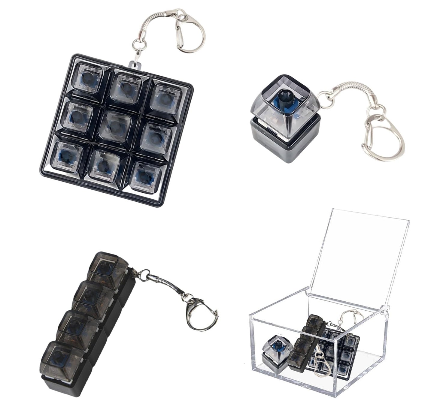 3 Pcs Keyboard Fidget Clicker Stress Relief Toys Keychain– Button Press Fidget Set for Stress Relief & Relaxation (9 Keys + 4keys + 1key Transparent Black)