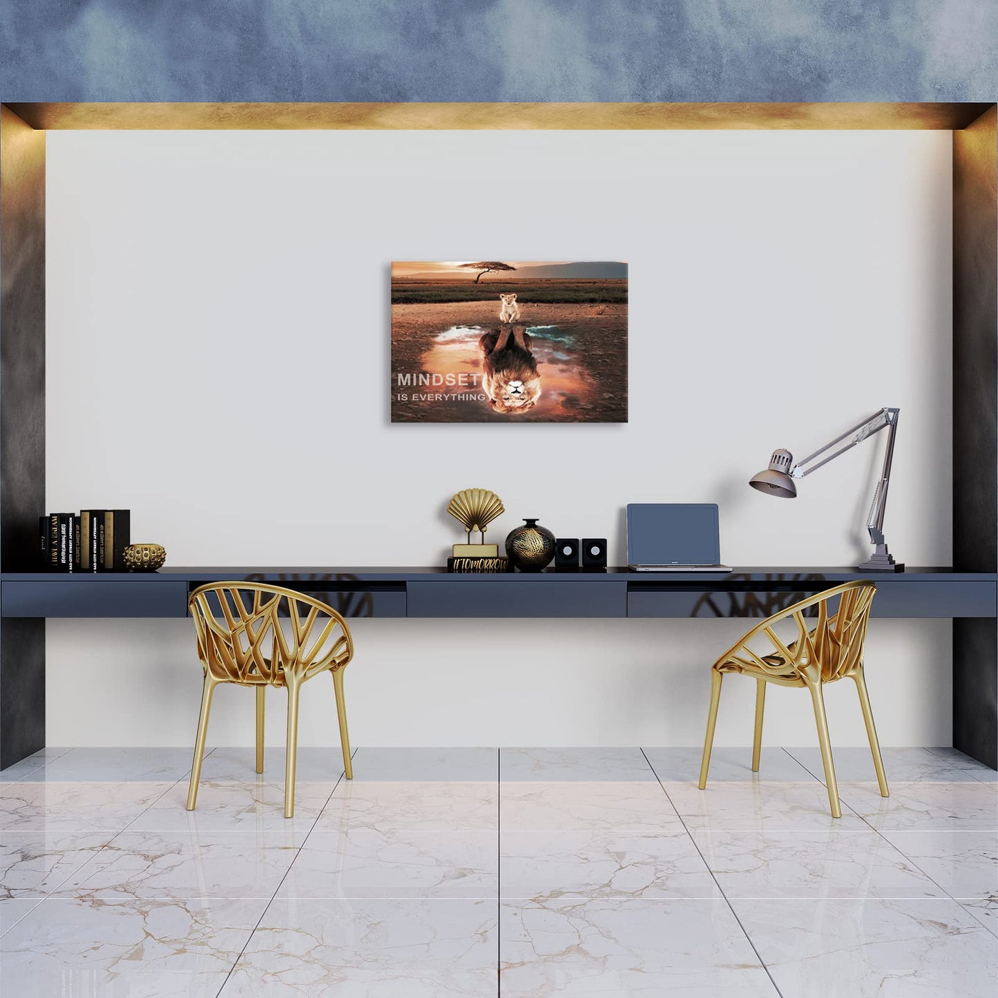 Mindset Is Everything Wall Art Lion Motivational Canvas Wall Art Posters Prints 1 Pieces Inspirational Quote Painting for Office Bedroom Decor (12" W x 18" H)