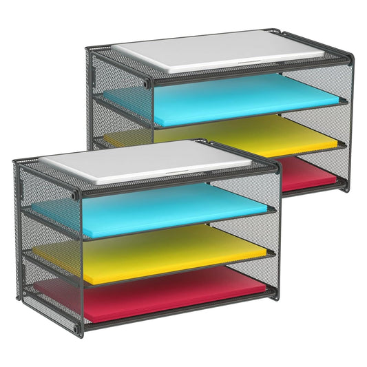 Samstar 2 Pack Paper Letter Tray, 3-Tier Desk File Organizer Paper Sorter Letter Shelf Rack, Mesh Made,Black