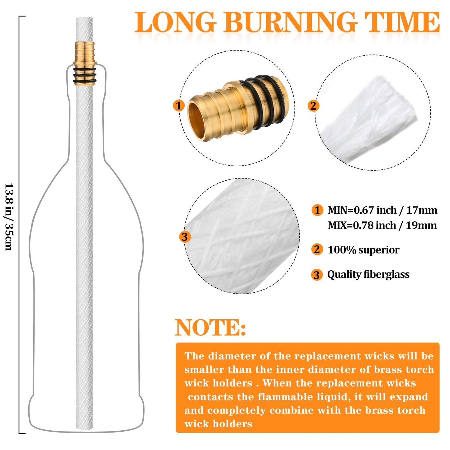 Nuanchu Wine Bottle Torch Kit - 8 Sets, Brass Wick Holders, Fiberglass Wicks, 13.78 Inch Long, Copper Cover for DIY Lamp