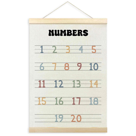 TLESKE Boho Classroom Numbers Chart 1-20 Poster Hanger Frame, Homeschool Hanging Wall Art Decor for Toddler Kids Room Nursery Playroom, Preschool Prek Learning Educational Poster Print Banner, 12x16