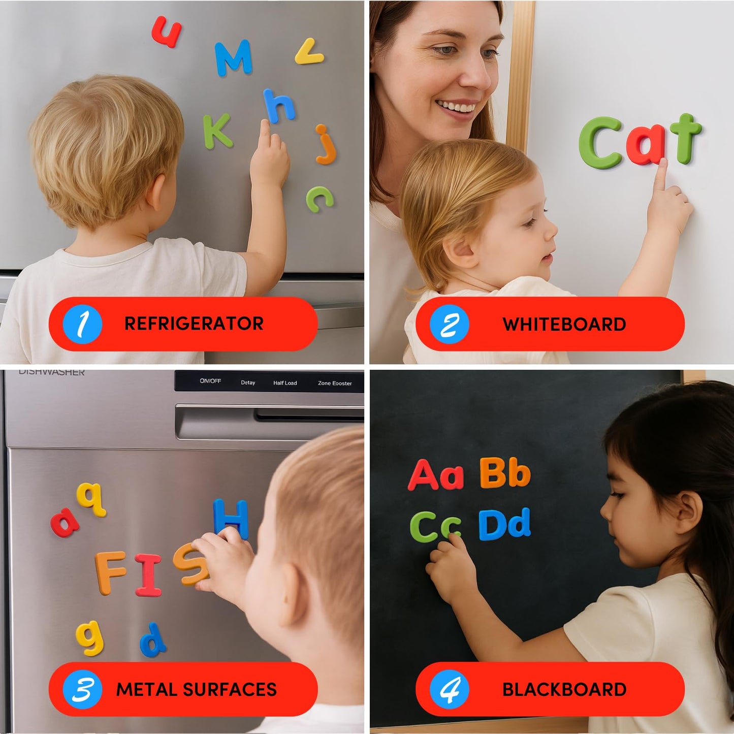 JoyCat Silicone Alphabet Magnetic Letters, 52-Piece Uppercase & Lowercase ABC Fridge Magnets for Toddlers & Kids, Preschool Learning Refrigerator Toy Set, Birthday Gifts for Boys Girls (Vibrant Color)
