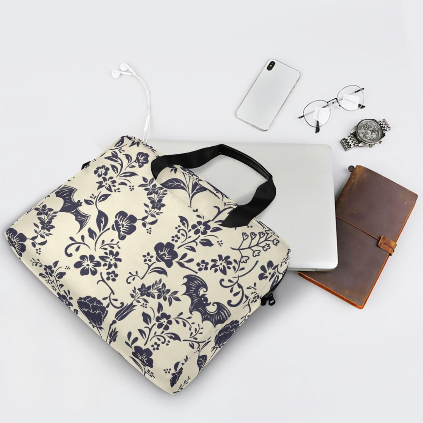 Goth Bat Flower Laptop Case 15.6 inch Computer Bag Waterproof Laptop Briefcase Laptop Bag for Women & Men
