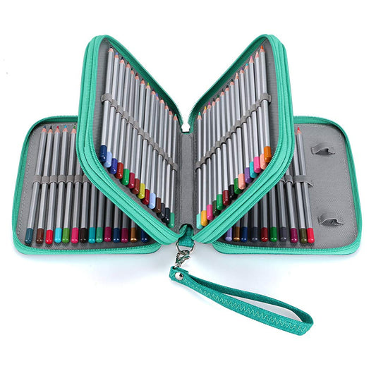 BTSKY Zippered Pencil Case-Canvas 72 Slots Handy Pencil Holders for for Prismacolor Watercolor Pencils, Crayola Colored Pencils, Marco Pencils (Green)