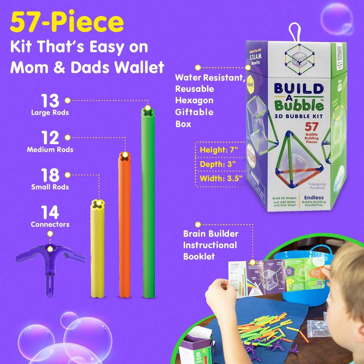 Build A Bubble Montessori 3D Bubble Maker Kit for Kids 8&Up – Fun-Filled, Screen Free Toy - 57-Piece STEM Building Toys Kit– Indoor Educational STEAM Bubble Toys That Help Your Child's Development