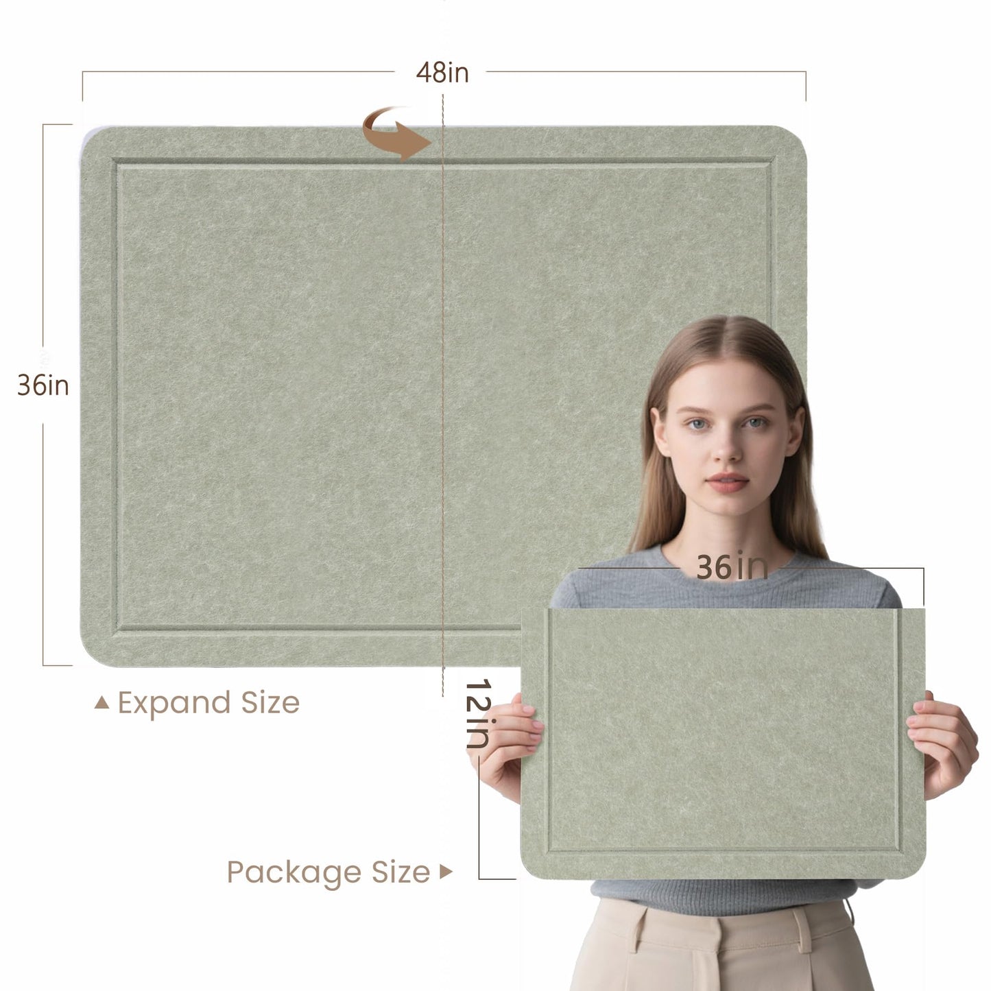 Lightomorrow Large Bulletin Board, 48 x 36 Inches Cork Board Alternative Decorative Felt Pin Board with Safe Removable Adhesives & 20 Push Pins for Home Office Classroom Walls-Sage