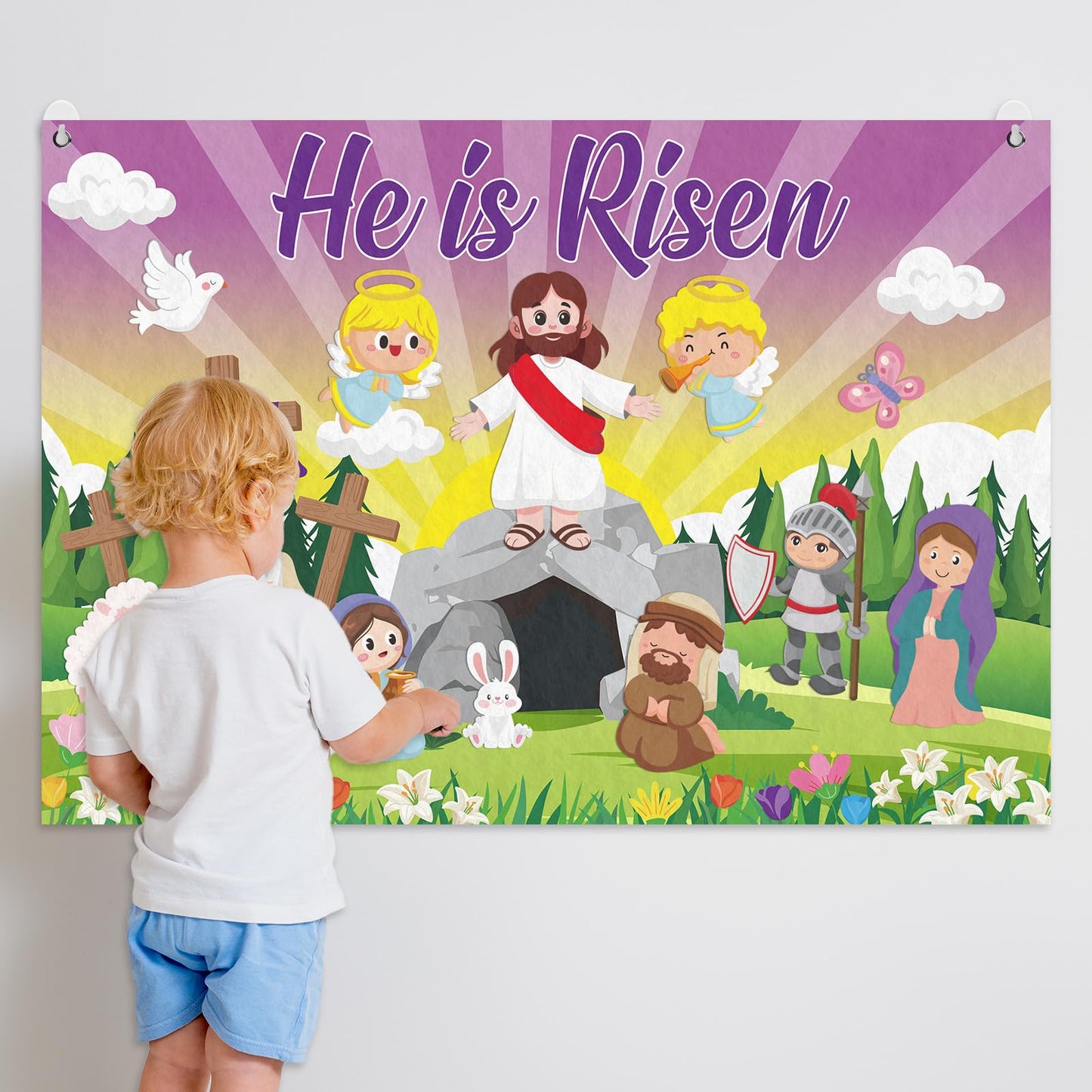 Cinrobiye Christian Easter Felt Board Set, Jesus Resurrection Story Scene with Reusable Pieces, Religious Teaching Tool Gift Set for Sunday School Classroom, Easter Basket Stuffers Party Favors