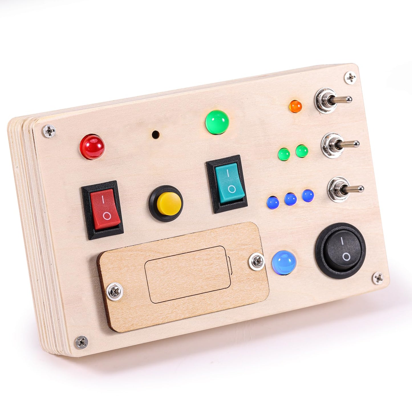Espamig Busy Board Toddler Montessori Led Light Switch Busy Board Autism Sensory Wall Panel Fidget Board Wooden Toys for Toddlers 1-3