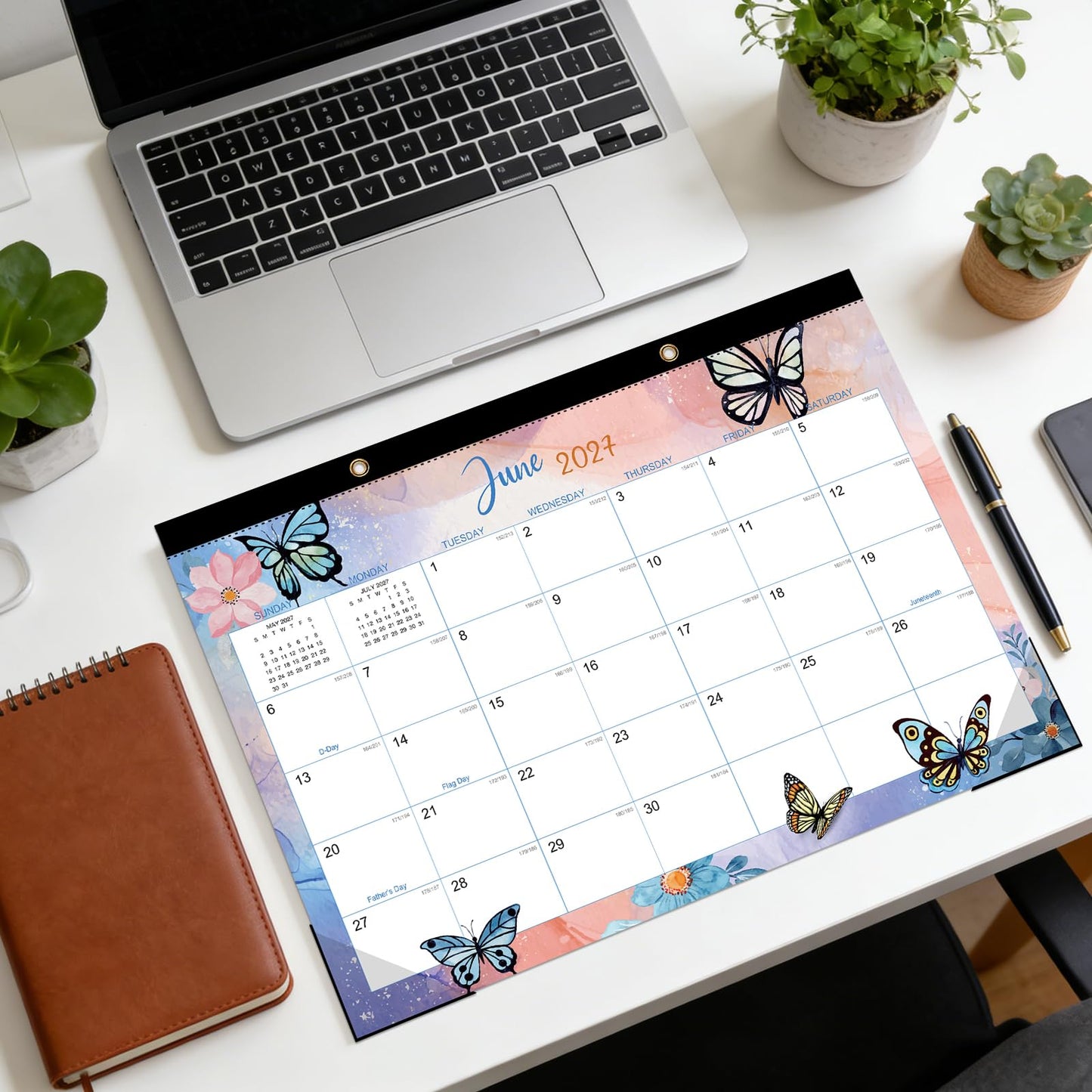 ZTX Desk Calendar 2026-2027,18 Month Academic Desk Calendars,17"x12" Jul.2026-Dec.2027 Calendar with Clear Plastic Cover for Teacher School Year Home Butterfly
