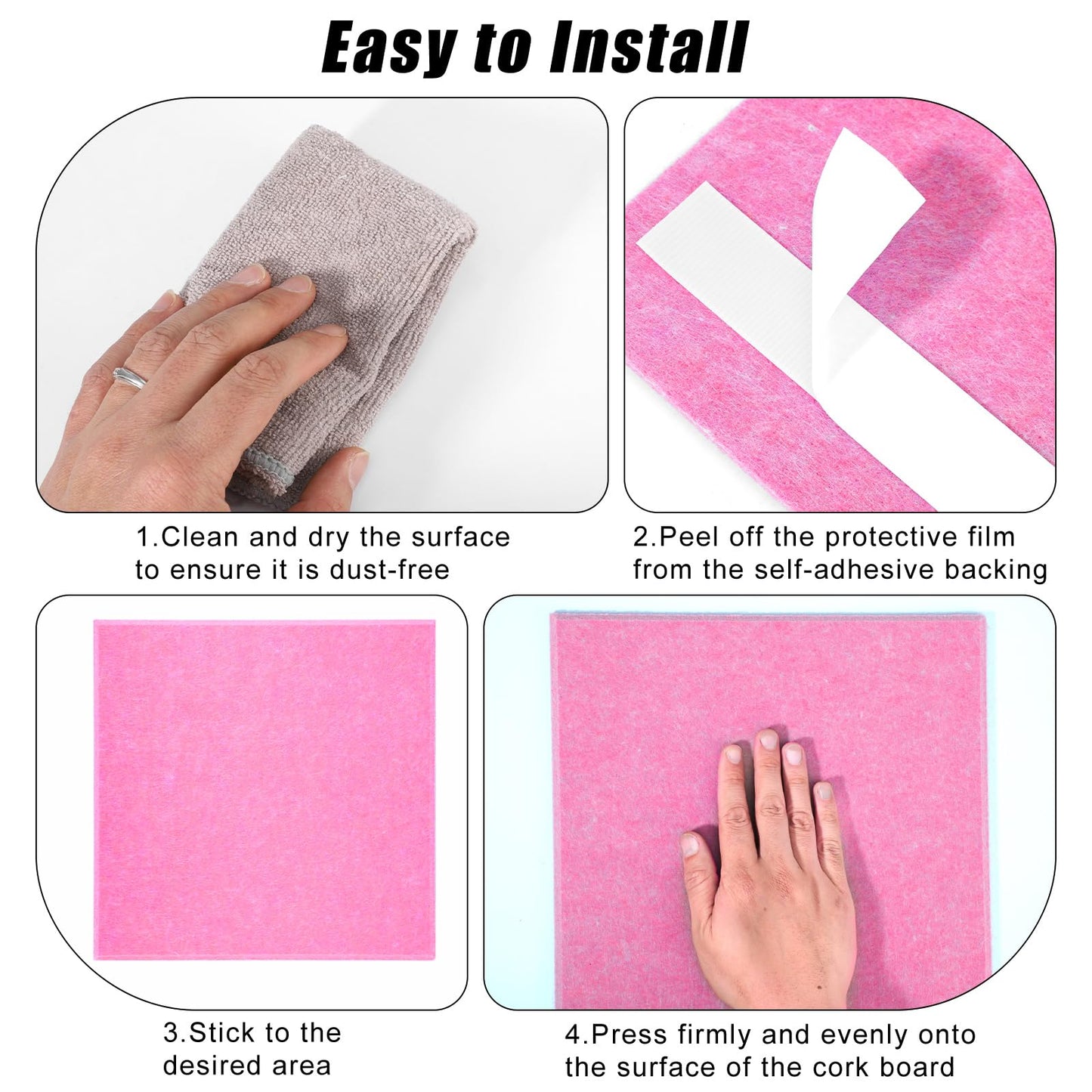 Large Cork Board 36" x 24", 6 Pack Felt Bulletin Board with 30 Pushpins, Cork Boards Alternative with Self-Adhesive Strips, Felt Wall Tiles Pin Boards for Walls Office Home School Decor-Hot Pink