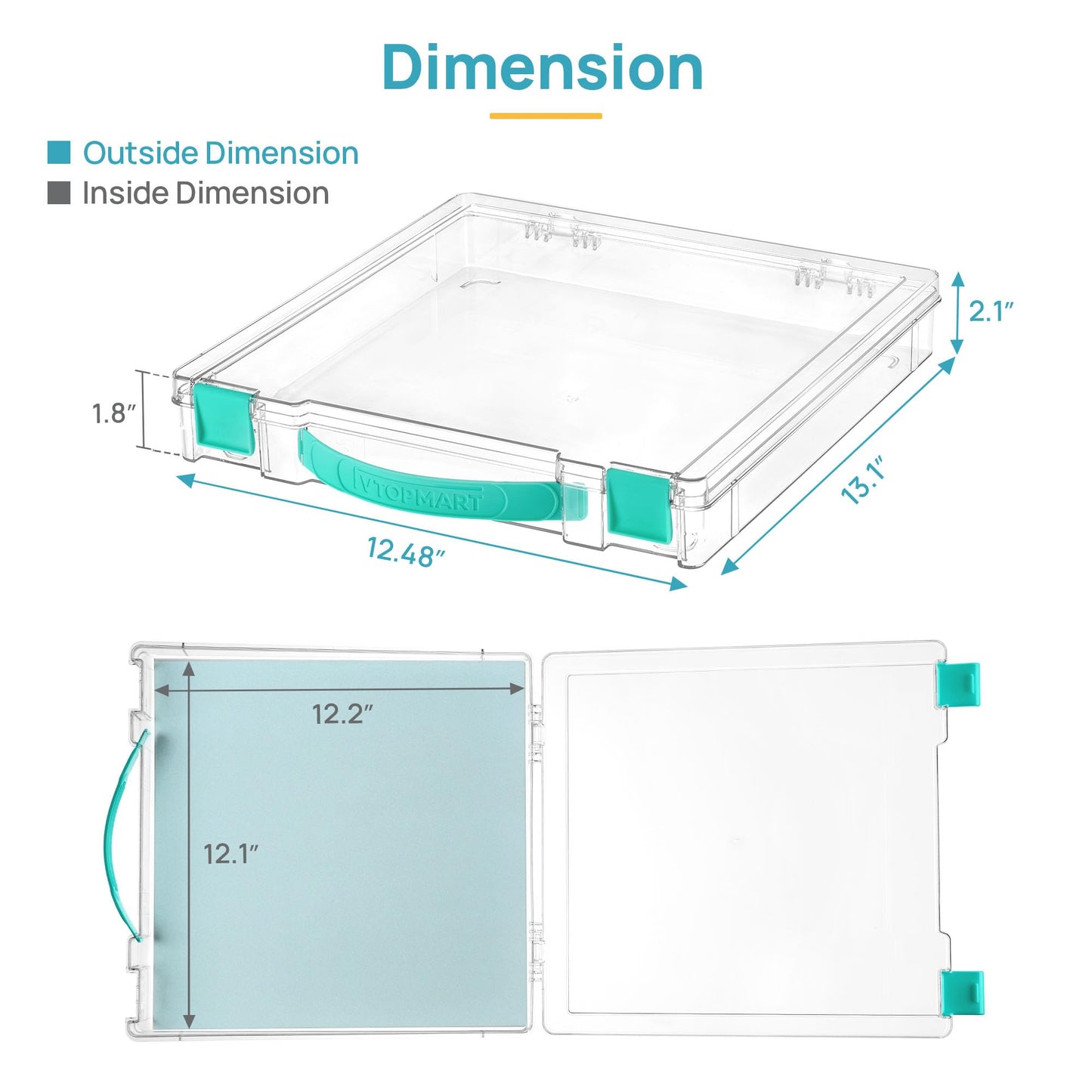 Vtopmart 3 Pack Board Game Storage with Handle and Snap-Tight Latch Lid, Craft Organizer Fit 12" x 12" Papers, Stackable Clear Storage Box for Scrapbook Storage, Art Supply Storage, Puzzle Storage