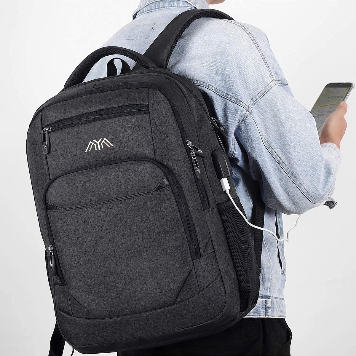 YAMTION School Backpack for Men Women Teen Boys,Bookbag Laptop Backpack with USB Port and Headphone Jack Water Resistant College SchoolBag for School Business Travel