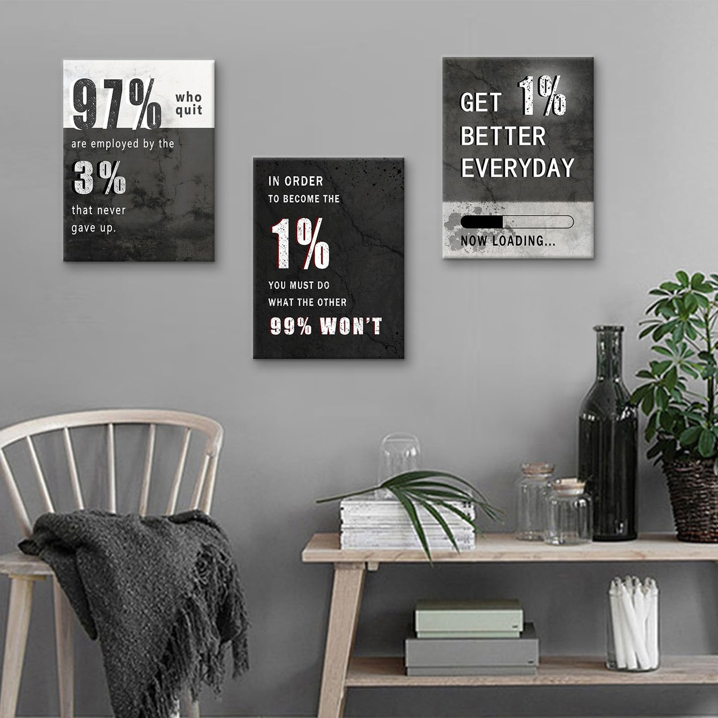 3 Piece Inspirational Canvas Wall Art Motivational Quotes Positive Success Print Pictures for Office Wall Decor Business Entrepreneur Poster Framed Artwork For Home Bedroom Decor [36''W x 16''H]