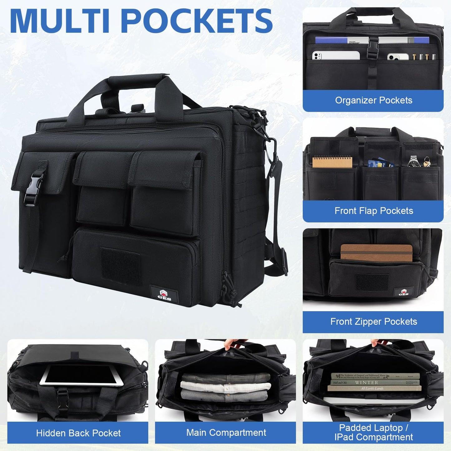 GES Tactical Messenger Bag for Men, 17.3 Inch Military Laptop Briefcase for Work, Durable Water-Resistant Computer Shoulder Bag for College & Travel