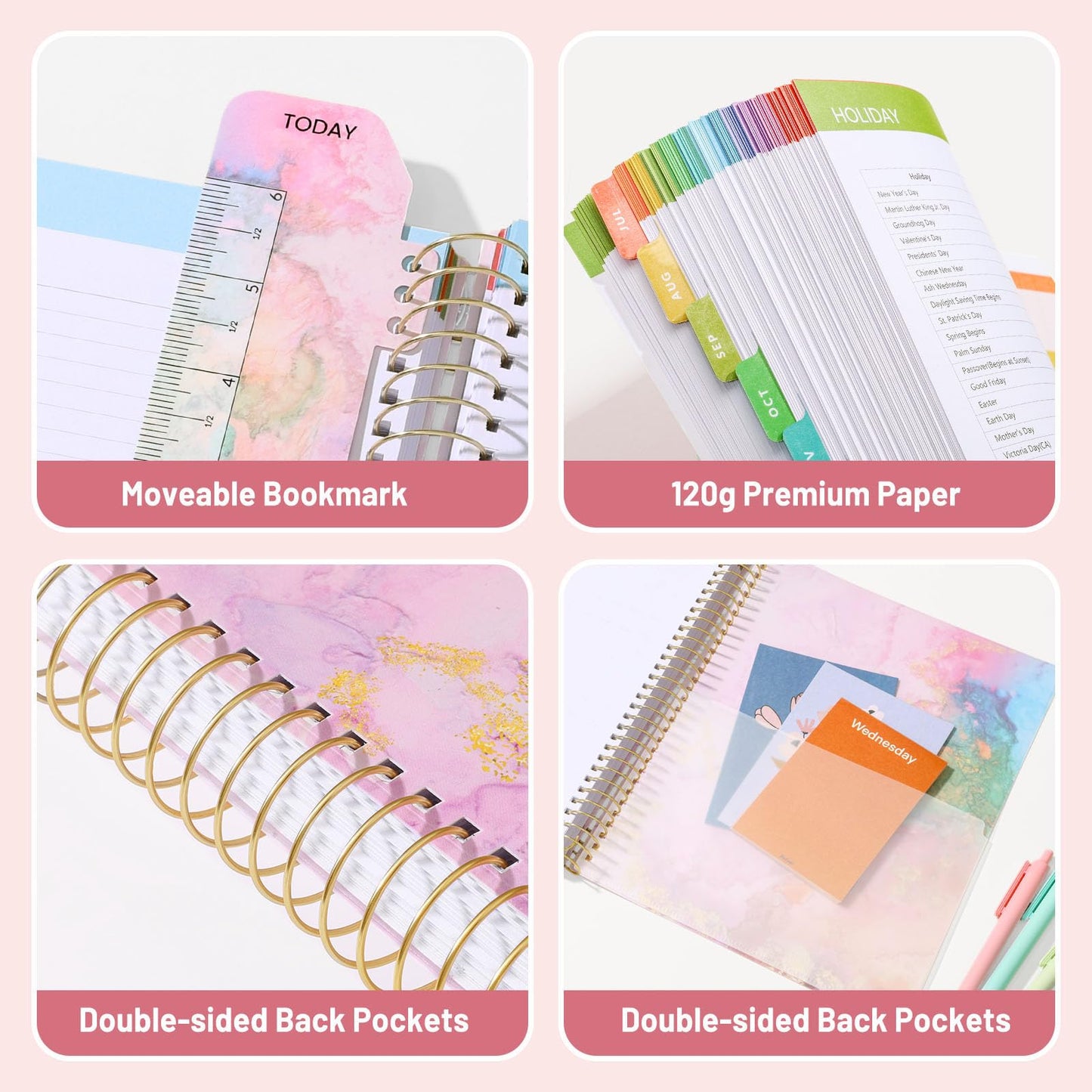 SUNEE Deluxe Teacher Planner 2026-2027, Lesson Planner Book with 7 Periods Jul 2026 - Jun 2027, 8.5" x 11" Weekly and Monthly Organizers with Colorful Tabs, Planning Stickers,120gms Paper, Pink Marble