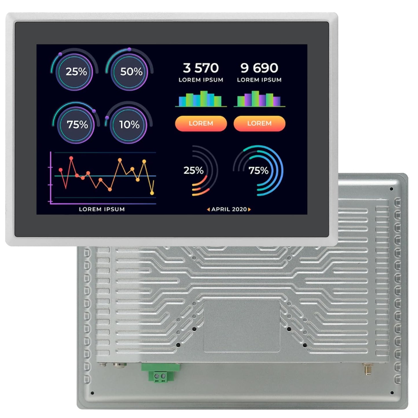 TouchWo 10.1 inch Industrial Embedded Touchscreen Monitor, Capacitive Multi-Touch Screen Industrial Front IP65 Monitor Built-in Speakers, HD-MI in, USB, VGA, 16:9 1280x800 Display