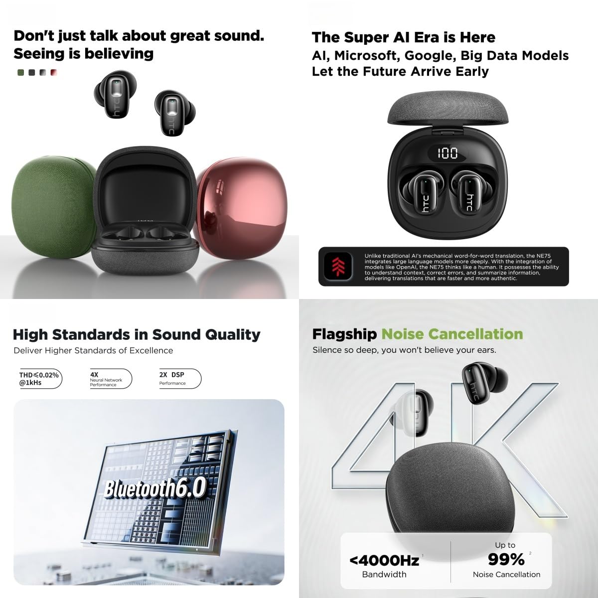 NE75 AI Translation Earbuds 135 Languages Real-Time Translator Earphones, Bluetooth 6.0 TWS Wireless Bluetooth Earphones, Hi-Fi Music & Call, Smart Touch+App for Travel, Sports & Business (Green)