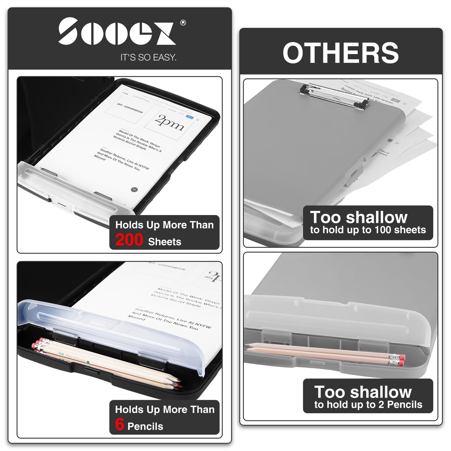 Sooez Clipboards with Storage, High Capacity Clip Boards 8.5x11 with Pen Holder, Heavy Duty Plastic Paper Organization Folder Cases, Letter / A4 Size for Nurse Teachers, School & Office Supplies