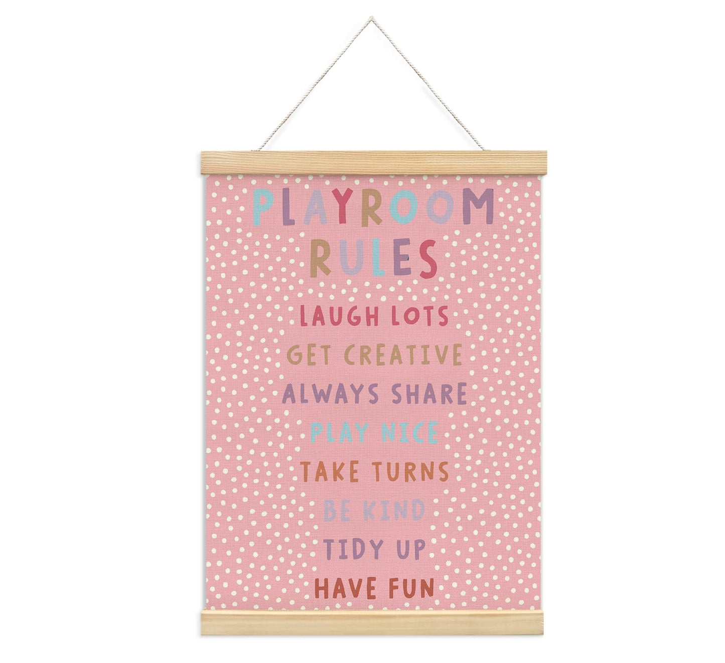 Playroom Kids Tollder Room Wall Decor, Play Room Rules Wall Decor for Kids Play Game Room Bedroom Nursery Home School Playroom Essentials, Canvas Hanging Banner Wood Poster Frameds(pink)