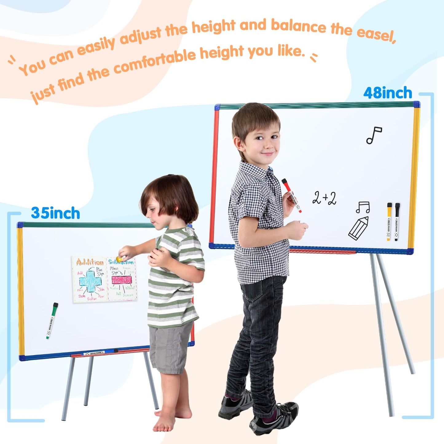 Dry Erase Board with Stand Magnetic Whiteboard for Kids Easel Flipchart Board for Classroom Easel White Board with Stands Teacher Easel, Colorful Frame,36x24 inches
