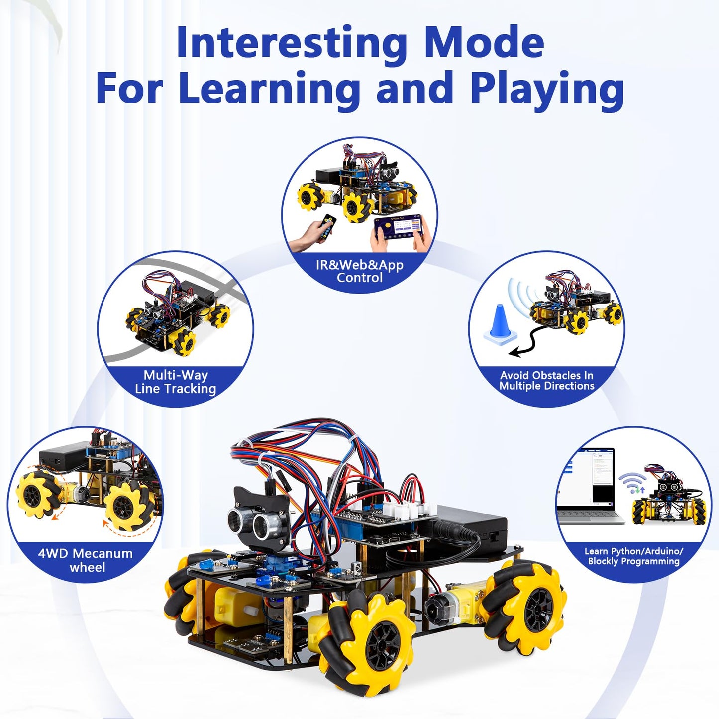 ACEBOTT Smart Robot Car Kit Compatible with Arduino, Robotics for Kids Ages 8-12 12-16, Electronic Programming Project/STEM Science Kits Coding Gifts for Adults and Youths