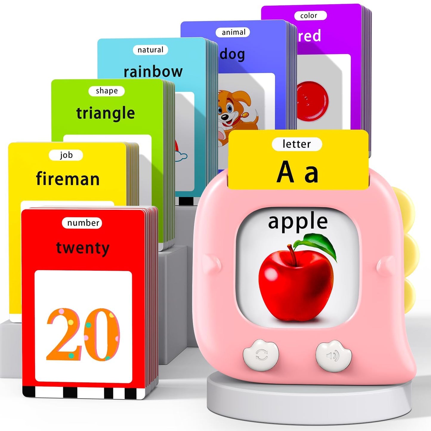 Kidzdo Dinosaur Talking Flash Cards for Toddlers 1 2 3 4 5 6 Years Old, 254 Words Pocket Speech Language Learning Toys, Great Easter Birthday Gift Ideas for Girls Ages 1-6, Pink