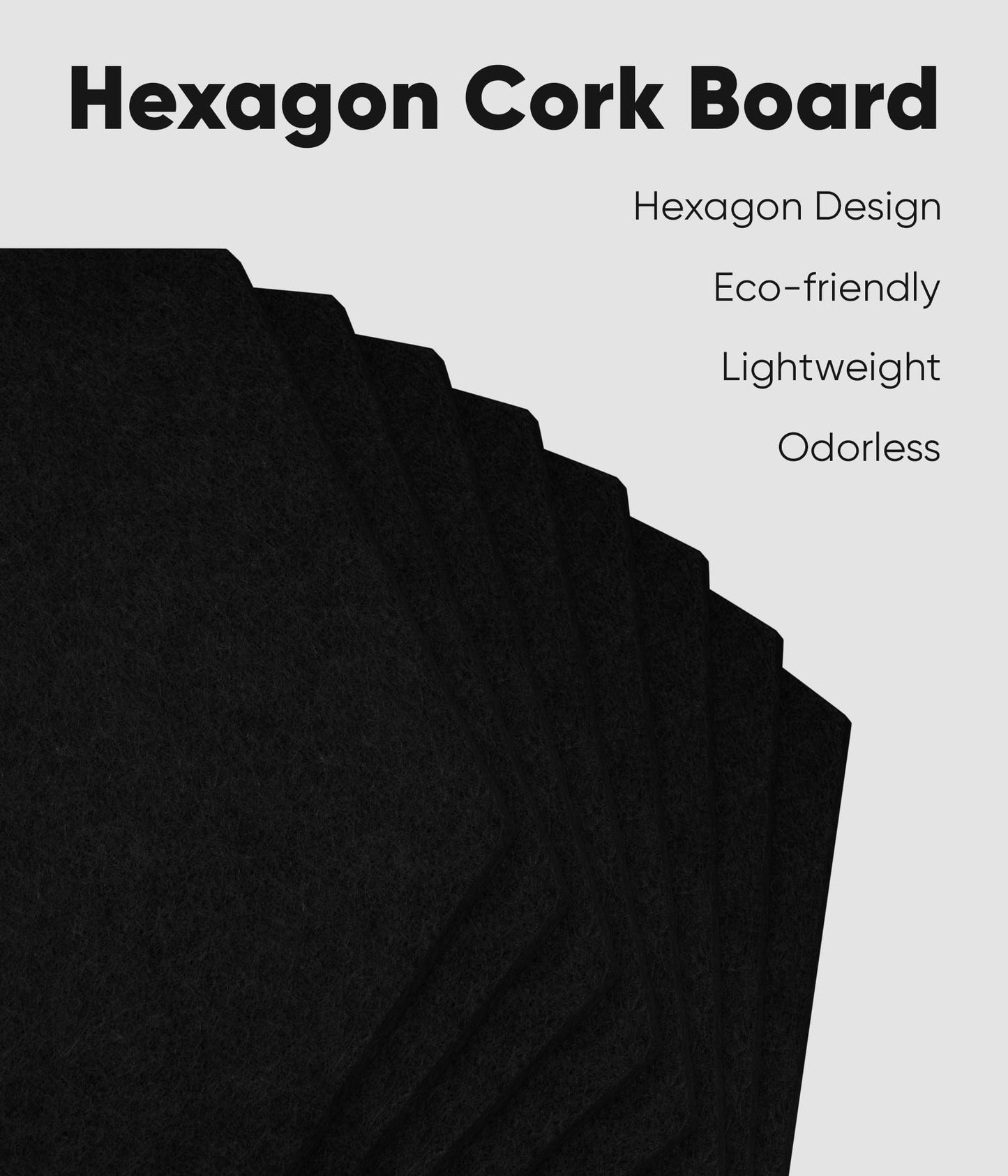 Toptople 12 Inch Large Hexagon Cork Board for Walls, 8 Pack Felt Bulletin Board Tiles, Pin Board with Push Pins for Office Photo and Note, Black
