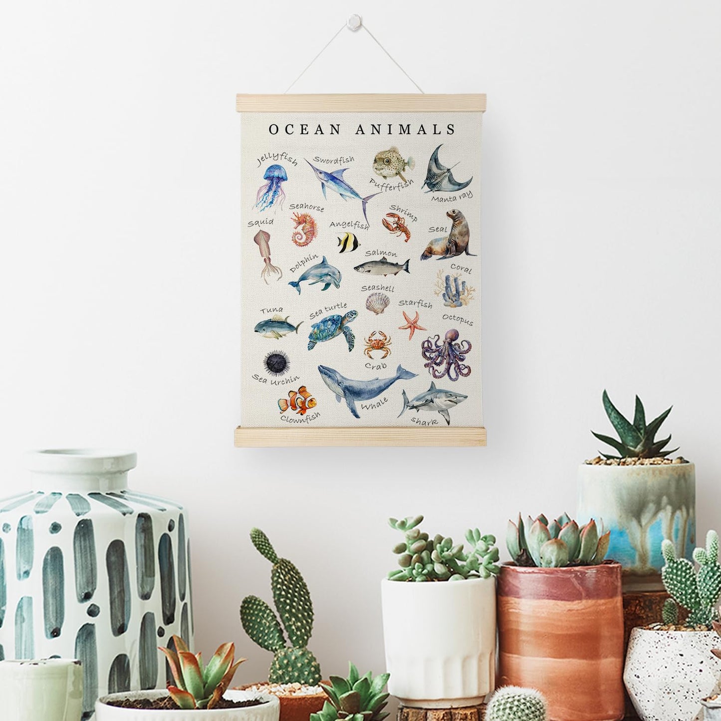 Nrleey Ocean Alphabet Wall Art - Alphabet Poster Hanger Frame, Ocean Nursery Decor, 12x16 Inches