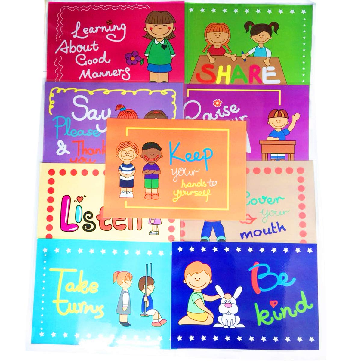SANTSUN 9 Good Habits Polite Class Rules Teacher Classroom Signs.English Poster Classroom Wall Decoration. Class Organization Charts.