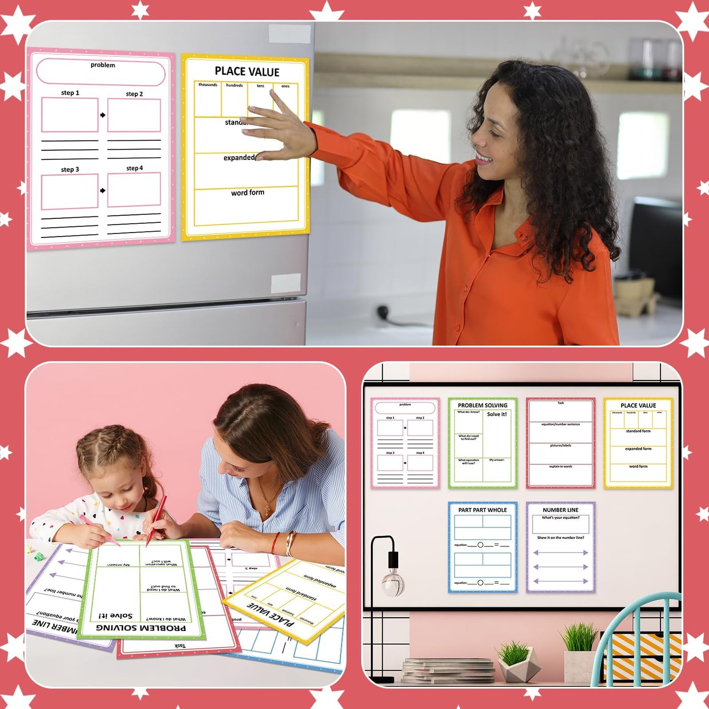 Naozinebi Magnetic Math Teaching Charts Reusable Dry Erase Math Graphic Organizer Handwriting Paper Back to School Elementary Classroom Must have Educational Magnet Chart Whiteboard Essential Supplies