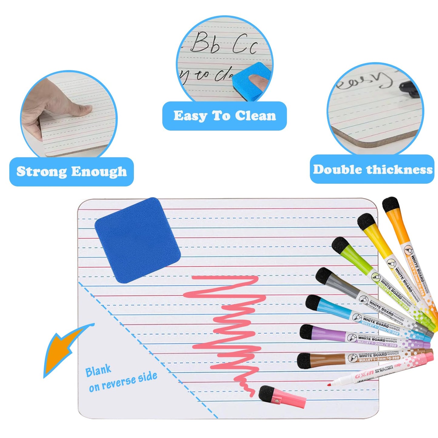 2 Pack 9"x12" Dry Erase Boards Mini Whiteboards with Lines for Kids, Double Sided Small Dry Erase Lapboard, for Students, Education Teacher Classroom, Mini Portable Drawing Learning White Boards