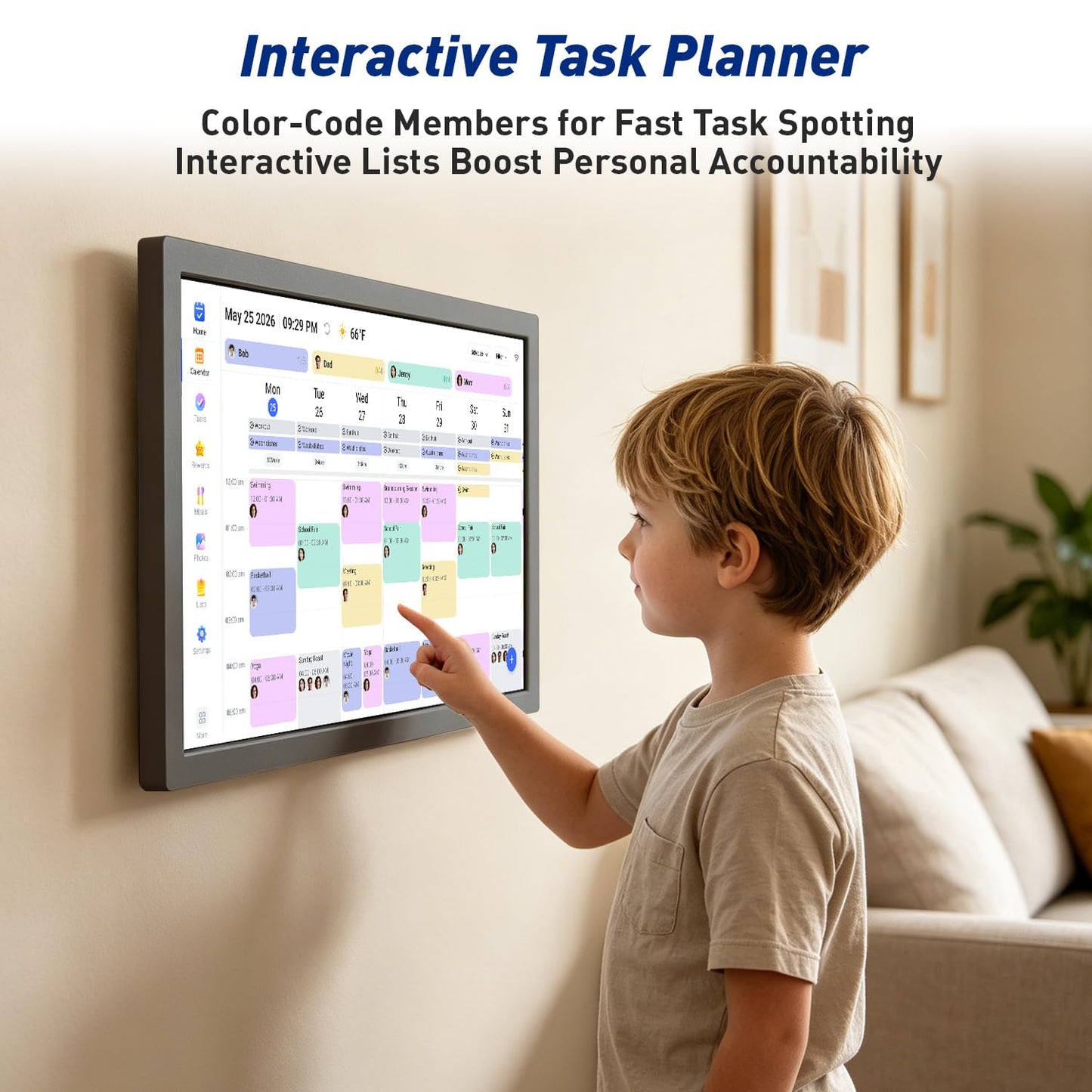 27" Smart Digital Calendar for-Family-Business-Planner - Electronic Wall Calendar for Business Chore Chart, Touchscreen Display for Family Schedules, Star Rewards, Desk Mountable, Gifts for Mom Dad