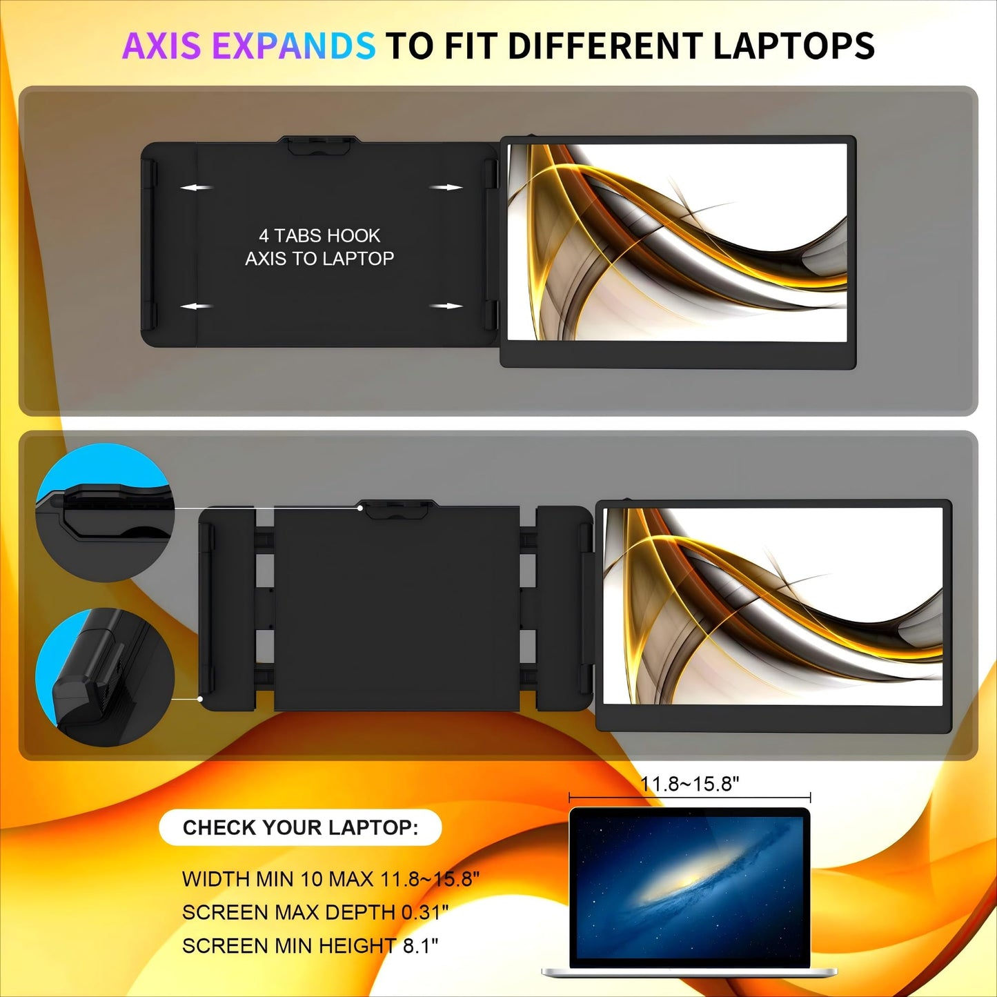 CIDETTY Laptop Screen Extender, 14" Dual Portable Monitor FHD 1080P IPS, USB-C/HDMI Plug & Play Travel Screen for 13-17" Laptops, Compatible with Wins/Mac/Chrome/Switch/Android
