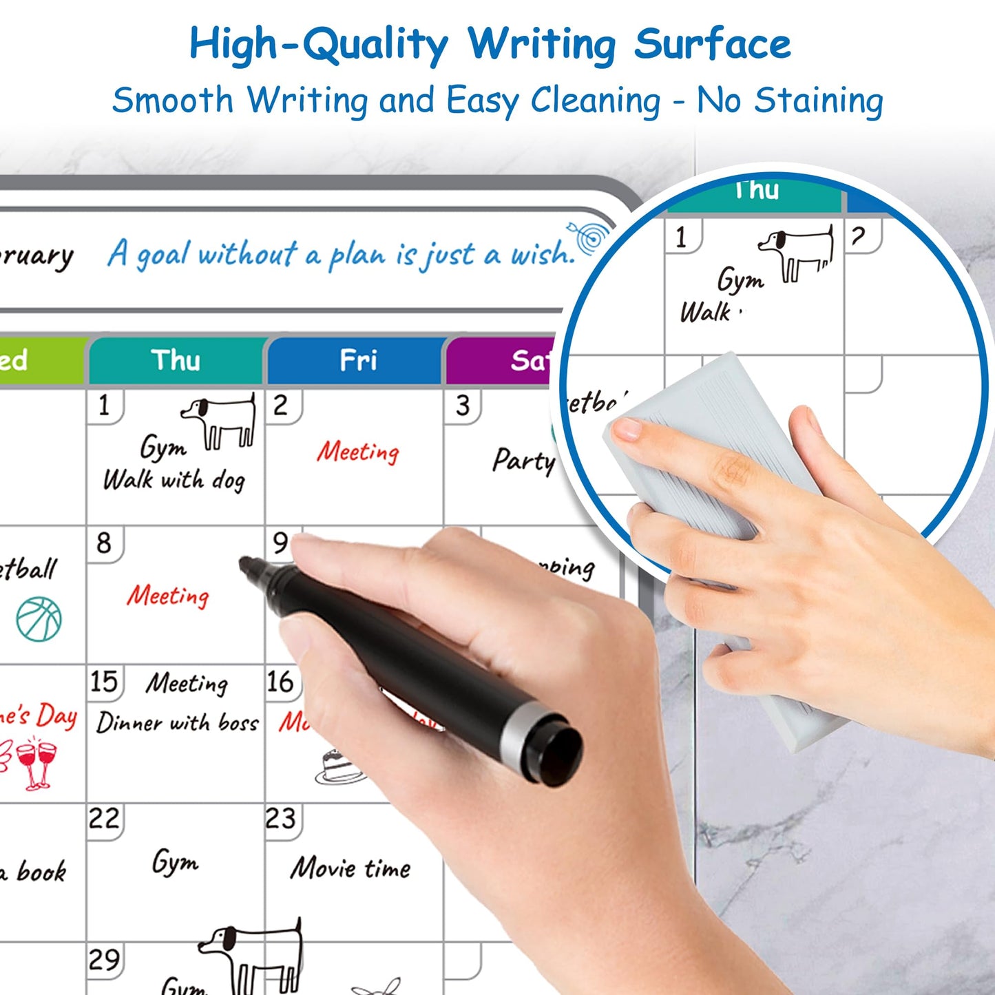 4-Pack Non-Magnetic Dry Erase Calendar Board Set – Monthly, Weekly, Daily, to-Do List Planner – Whiteboard for Stainless Steel Fridge, Wall, Glass, Door – Family, Office, Classroom Organizer