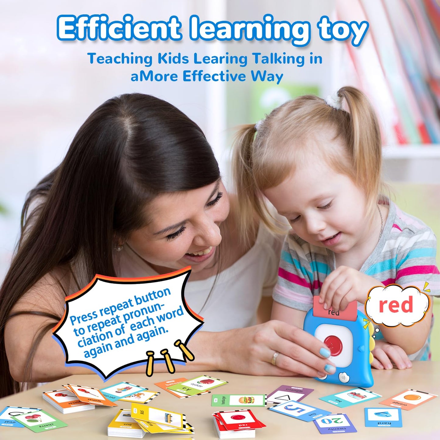 Kidzdo 520 ABCs Talking Flash Cards, Easter Stuff Birthday Gifts for 2 3 4 5 6 Year Old Boys Girls, Early Education Learning Toys, Autism Sensory Toys for Autistic Kids Ages 2-6, Blue