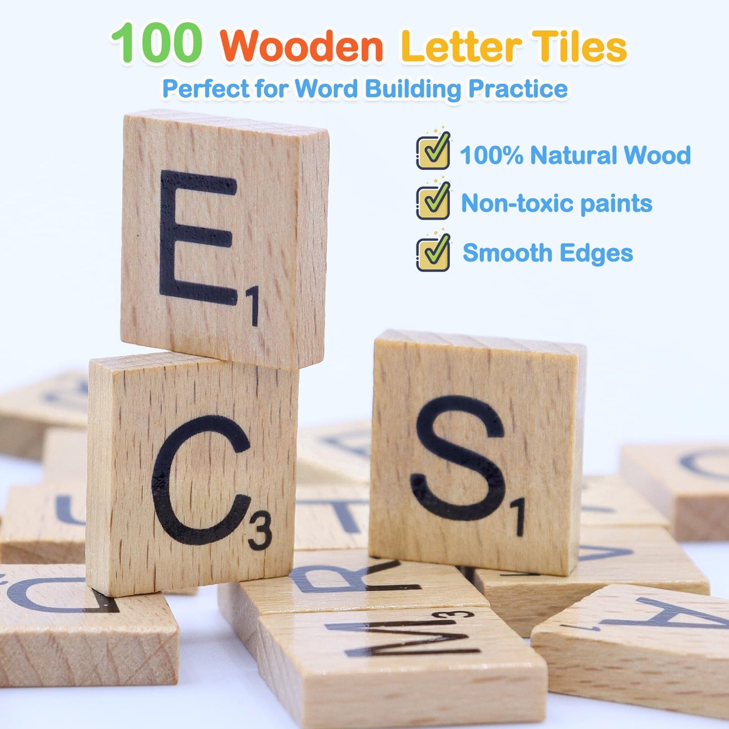 Humerry Spelling Game for Kids Ages 3-8, Word Building & Sight Word Games, Phonics Learning Toy with 100 Wooden Letter Tiles & 30 Double-Sided Flashcards, Preschool Kindergarten Early Reading Game