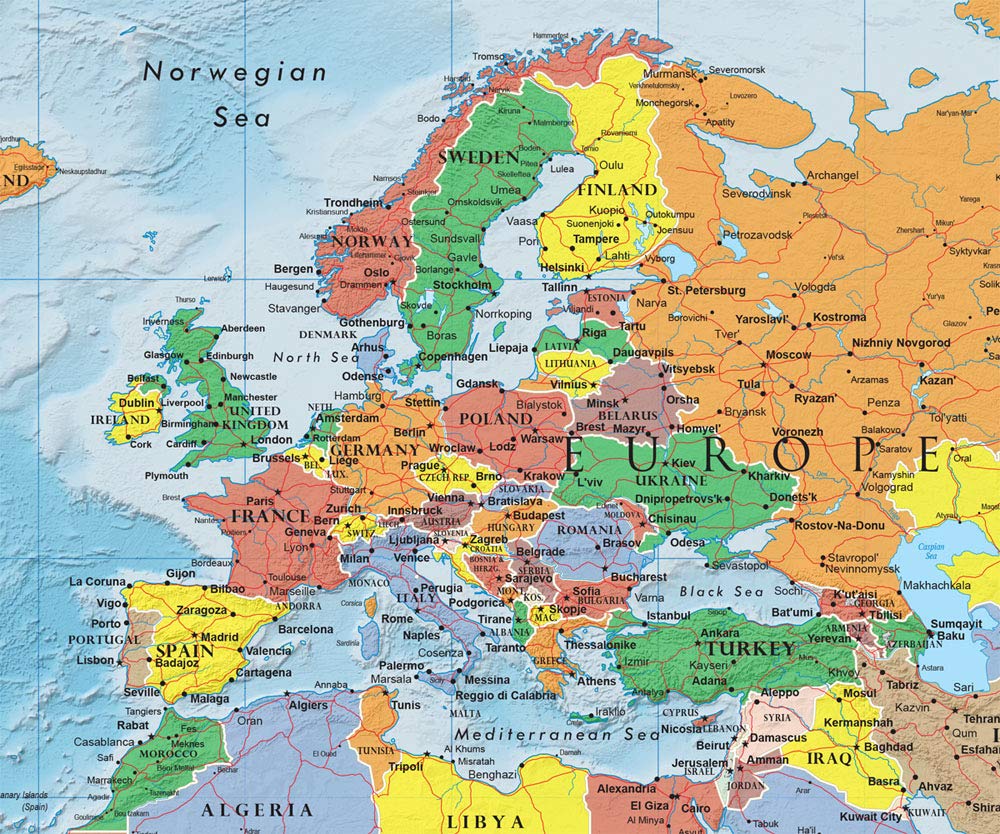 Swiftmaps World Premier Wall Map Poster Mural 24h x 36w