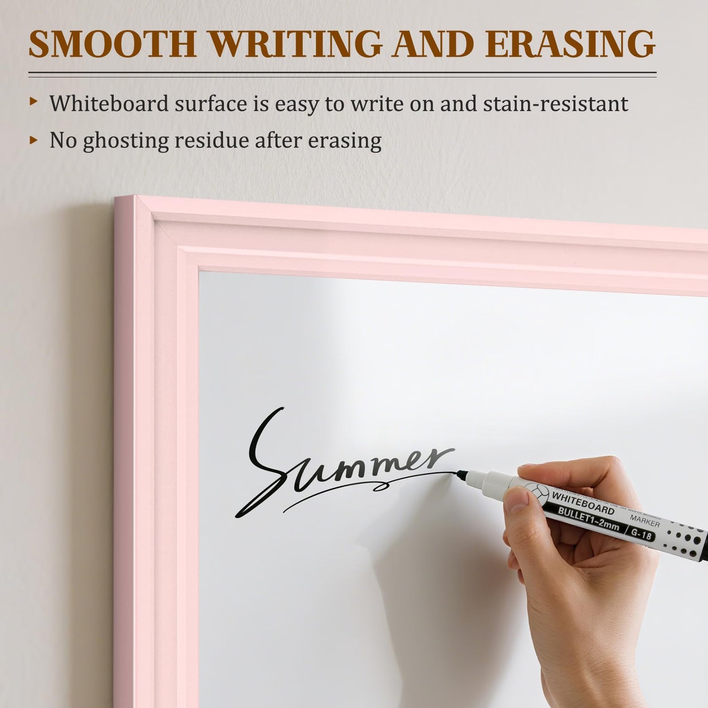 QUEENLINK White Board for Wall, 24'' x 18'' Magnetic Dry Erase Board, Decorative Whiteboard with Pink Wooden Frame, Hanging Writing Board for Home Office School Dorm
