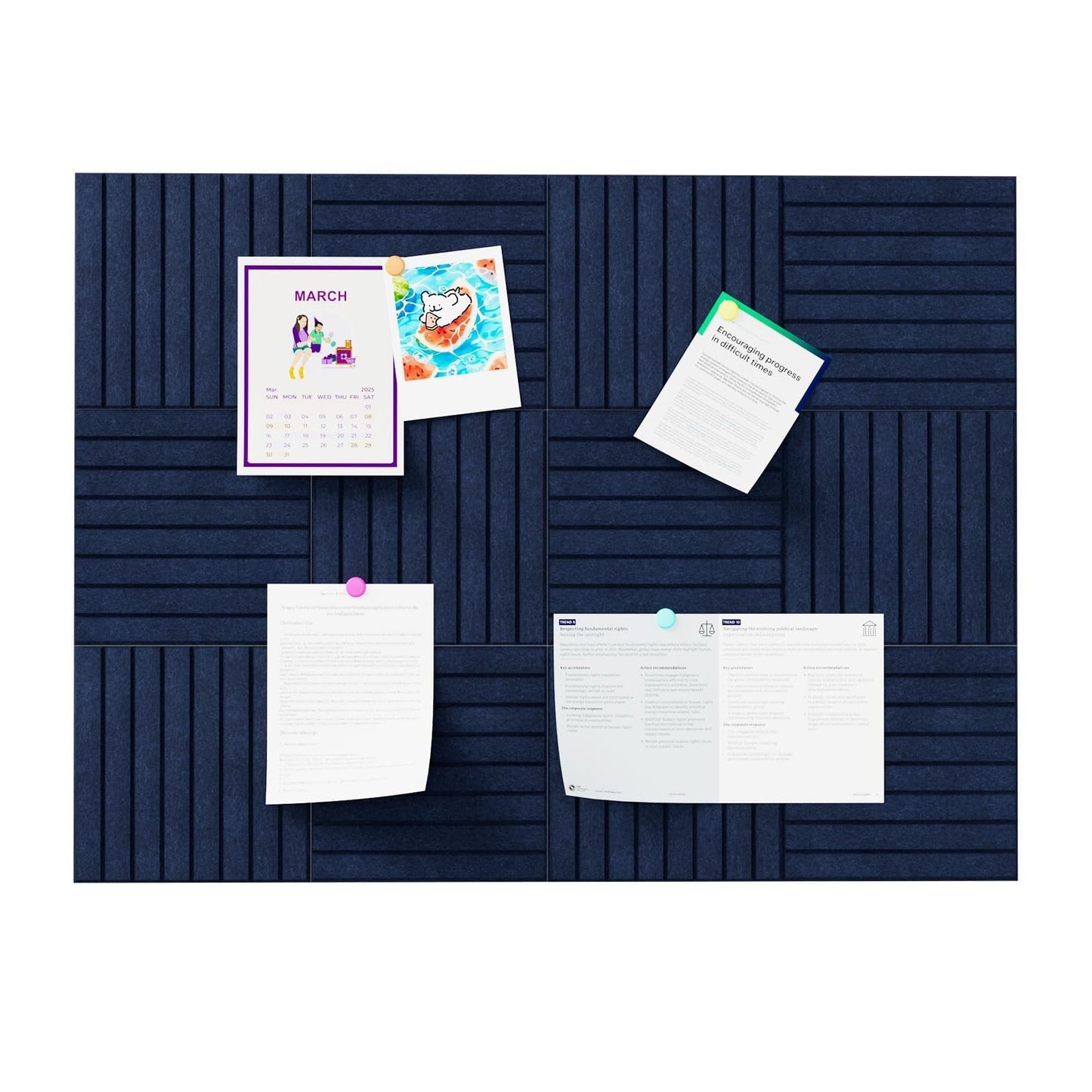 Baysola Stripe Felt Bulletin Board Panels 48 x 36 Inch Self Adhesive Wall Tiles Cork Board Alternative for Office Classroom Photos Notes 12 Pack