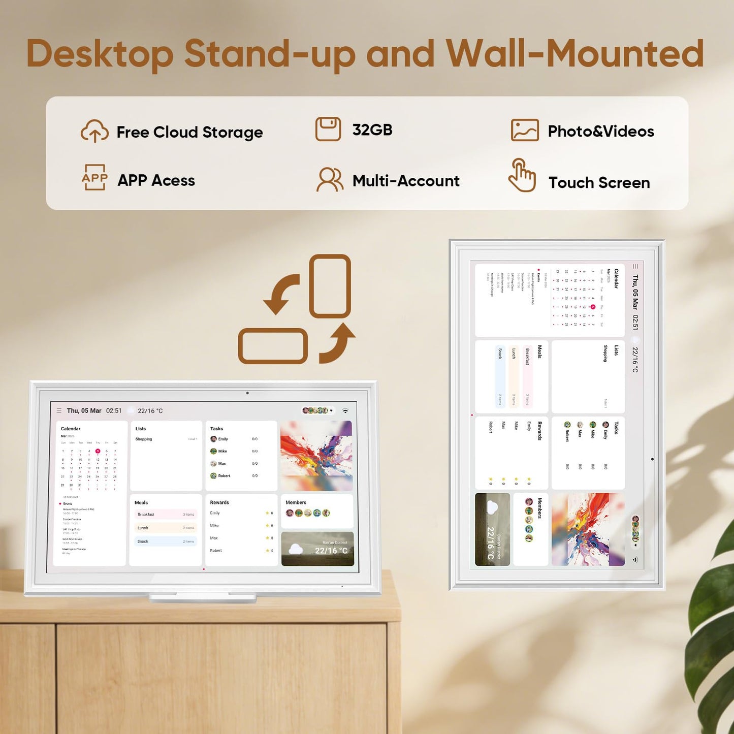 aiprotablet 15.6-inch Digital Calendar Chore Chart, Electronic Wall Planner Smart Calendar Touchscreen for Family Schedules, Meal Planner, Task Rewards, Picture Frame, Wall & Desk Mountable, Great for Organizing Your 2026 Calendar