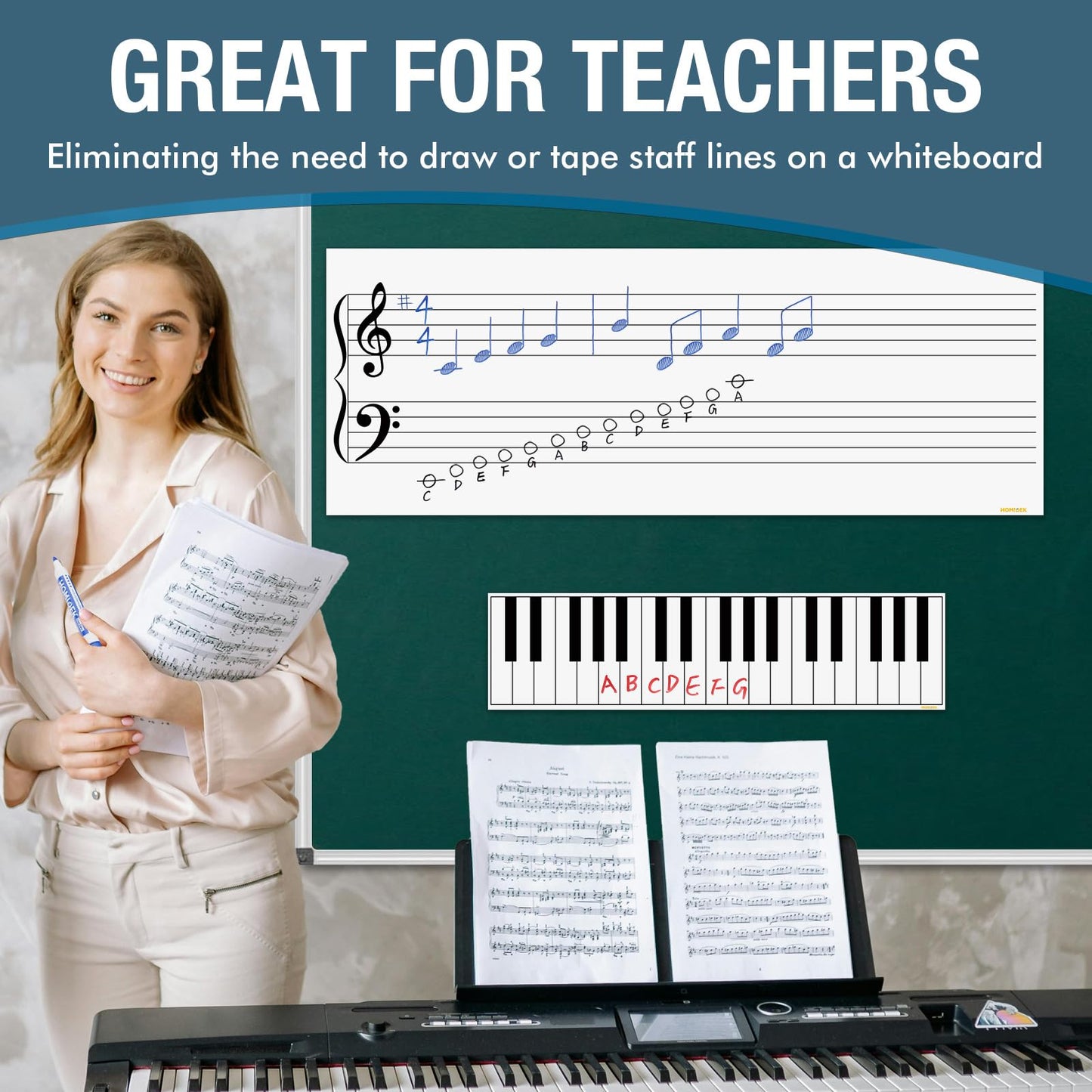 12x8 Magnetic Whiteboard Dishwasher Magnet Bundles with Magnetic Music Staff Board
