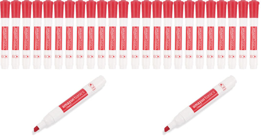 Amazon Basics Dry Erase Whiteboard Markers, Chisel Tip, Low-Odor, Red, 24-Pack, For Writing on Whiteboards