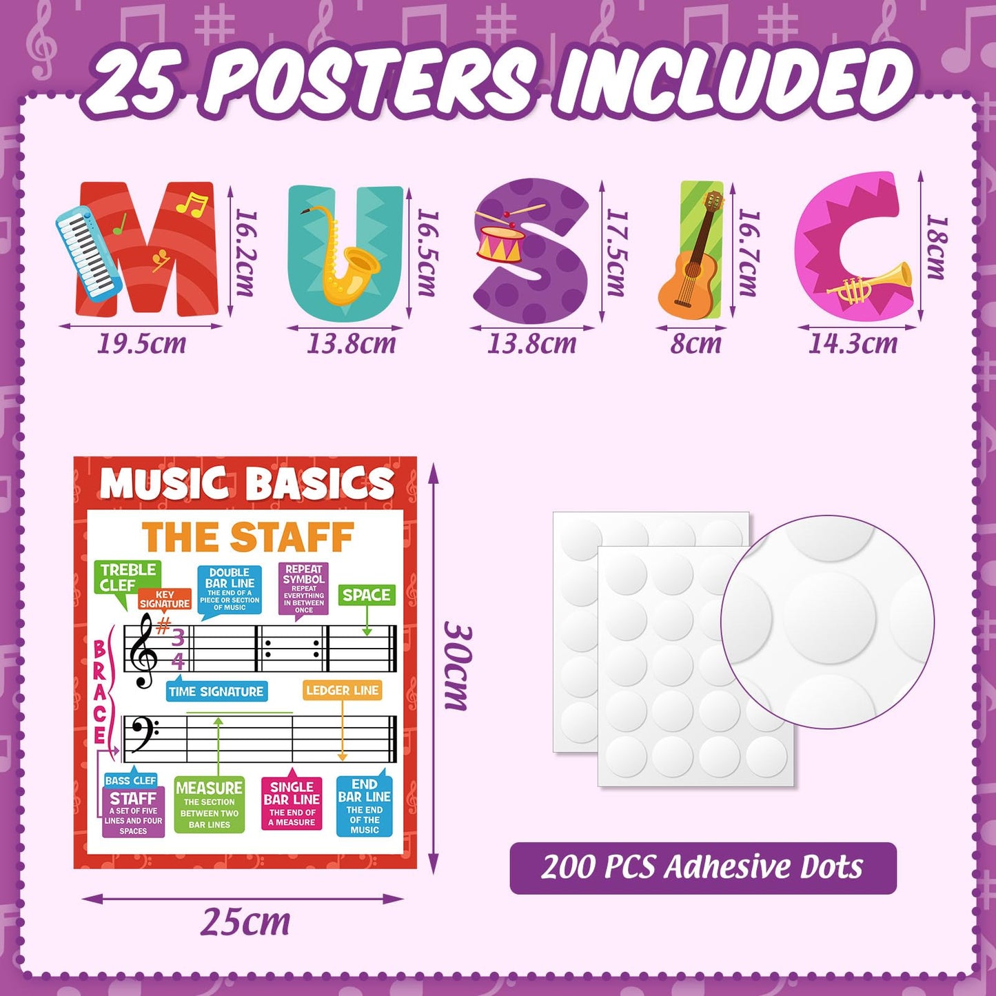Chiisong 19 Pcs Music Classroom Decorations Music Posters Music Bulletin Board Set Musical Educational Posters Music Elements Bulletin Board Poster for Primary Middle High School Classroom Decorations